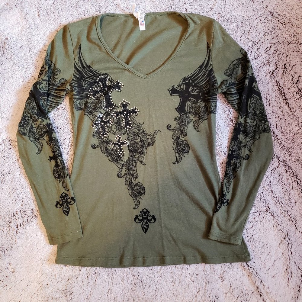 Bling cross long sleeve t-shirt